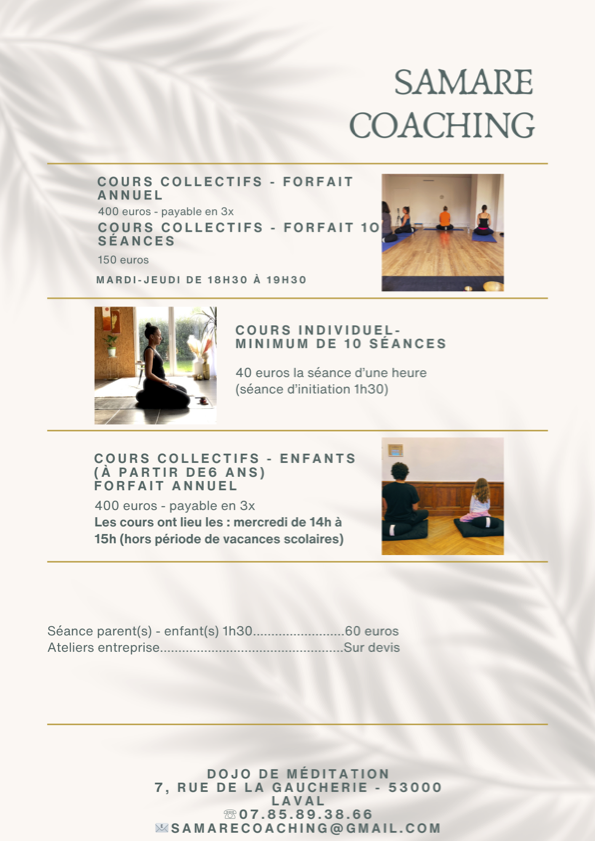 infos pratiques programme méditation samare coaching
